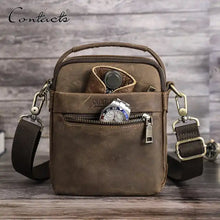 Load image into Gallery viewer, CONTACT&#39;S Vintage Travel Crossbody Crazy Horse Leather Messenger Phone Bag Small Men HandBag For iPad Mini 8.3