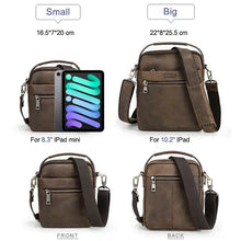 Load image into Gallery viewer, CONTACT&#39;S Vintage Travel Crossbody Crazy Horse Leather Messenger Phone Bag Small Men HandBag For iPad Mini 8.3