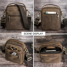 Load image into Gallery viewer, CONTACT&#39;S Vintage Travel Crossbody Crazy Horse Leather Messenger Phone Bag Small Men HandBag For iPad Mini 8.3