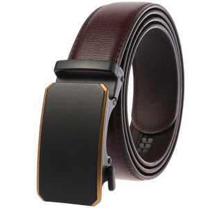 Automatic Buckle Ratchet Men Cowhide Leather Belt