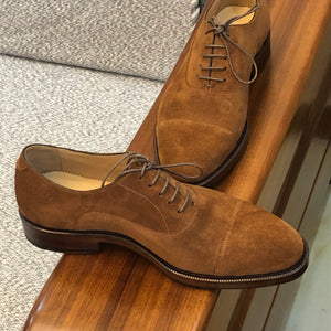 Custom suede oxford lace men's leather shoes with small round toe